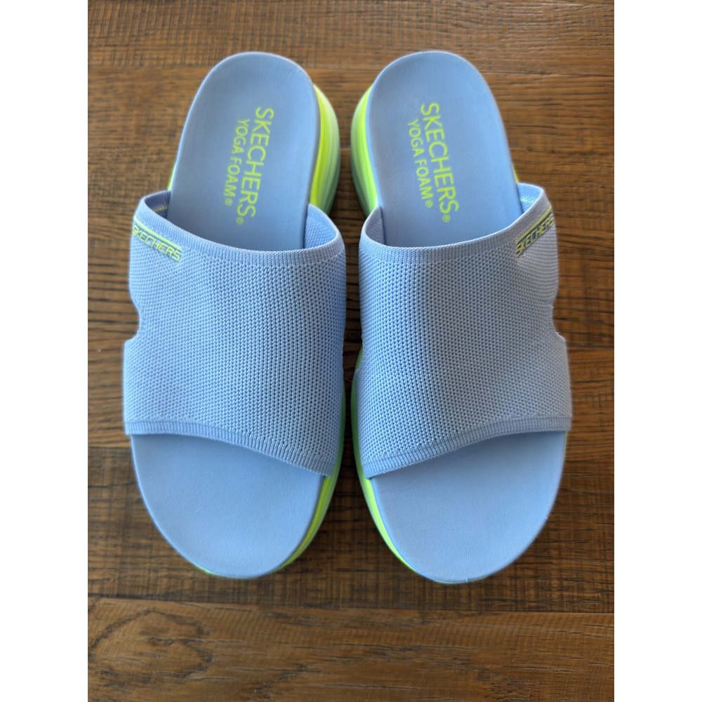 Skechers Vapor Foam Fresh Catch Slides Blue Lime 164041 Womens 8